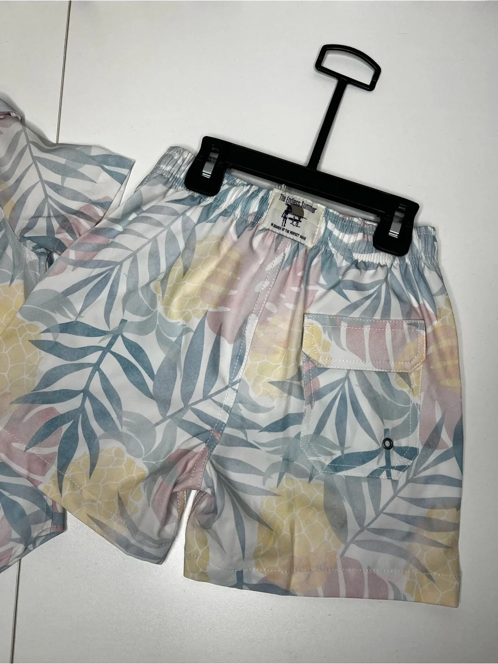 Kids Tropical Leaf Short Pajama Set - Pastel Blue & Pink